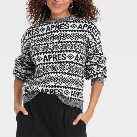Target Crewneck Sweater A New Day Black and White Fair Isle Apres Size XXL NWT - Picture 11 of 11